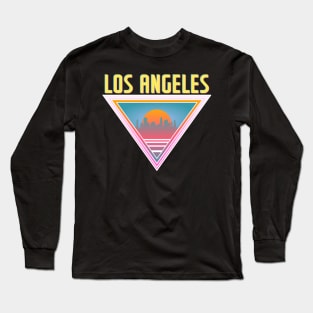 Los Angeles City Skyline Silhouette Sunrise Retro 80's / 90's Vaporwave Aesthetics - Bright Vintage Design For Sunny Summer Days Long Sleeve T-Shirt